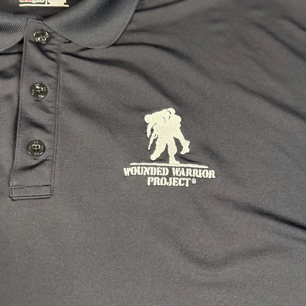 Under Armour Wounded Warrior Project Polo Shirt Mens 2XL Black HeatGear Loose